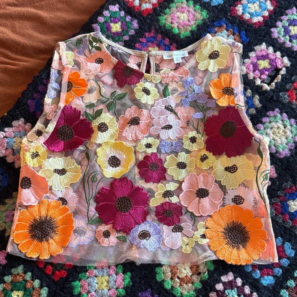 Endless Blu Floral Embroidered Top